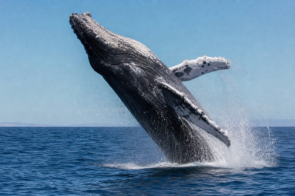 A humpback whale breaching off Cabo San Lucas